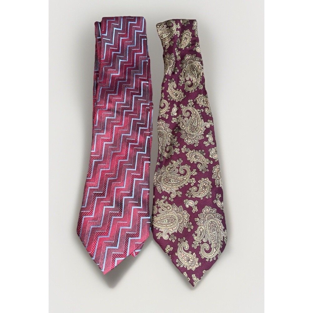 Men’s Silk Burgundy Geometric Paisley Print Lot Of 2 Ties